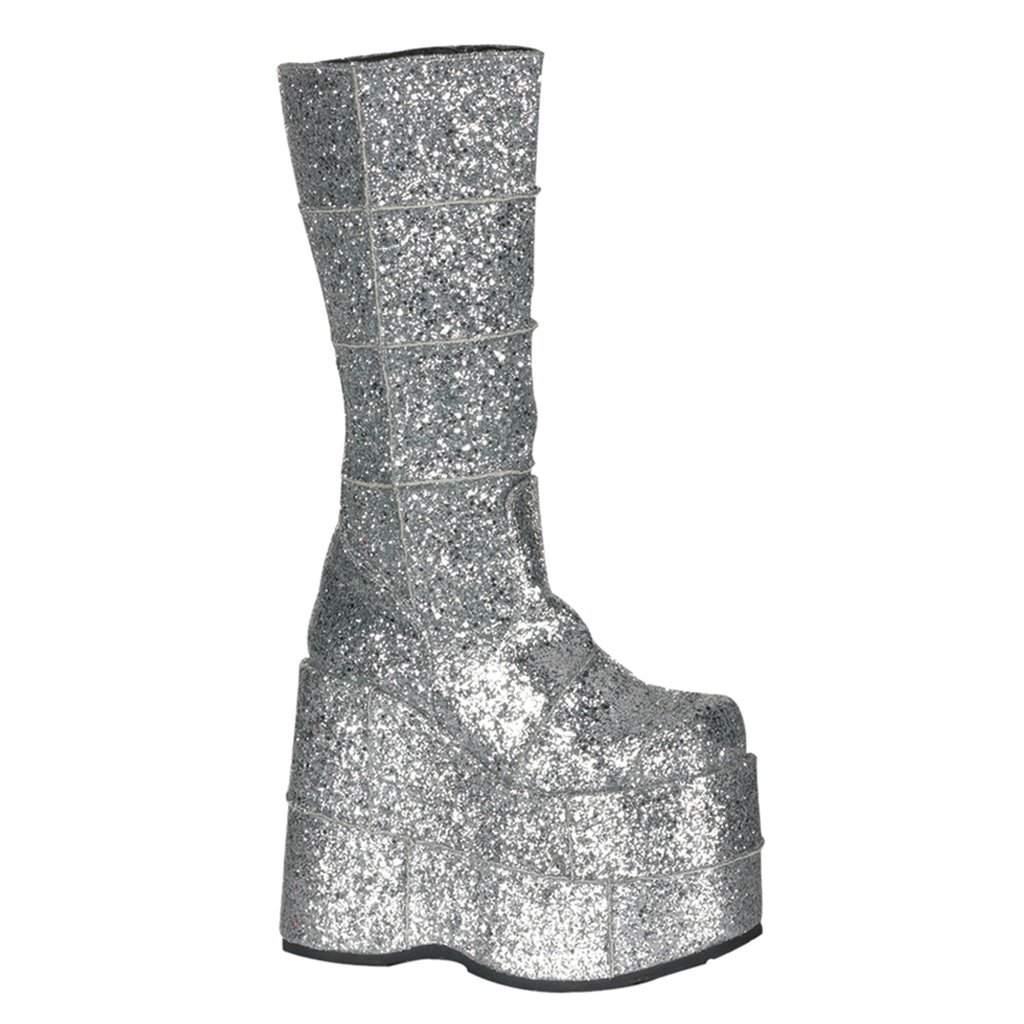 Chaussures Plateforme Demonia Stack 301g Glitter Homme - Argent 67258-JKGC